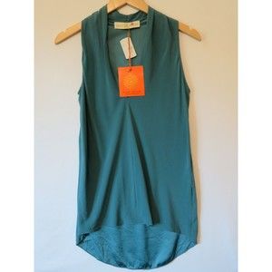 Ramy Brook Sz XS Teal Green Silk Stretch Charmeuse Slvless Top Blouse Shirt $195